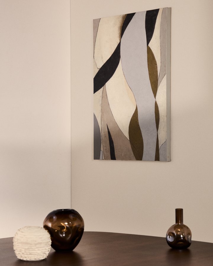 KAVE HOME Marvilo abstrakt billede, rektangul�r - gr� og sennepsgul l�rred (90x60)