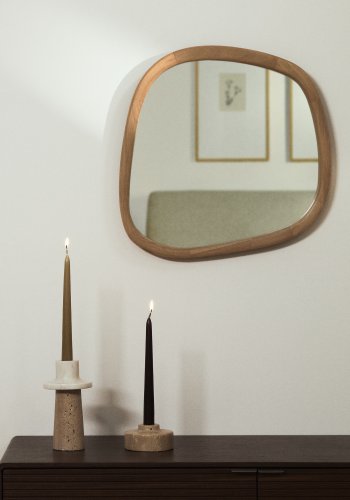 KAVE HOME Alura v�gspejl, organisk - spejlglas og natur teaktr� (45,5x47)