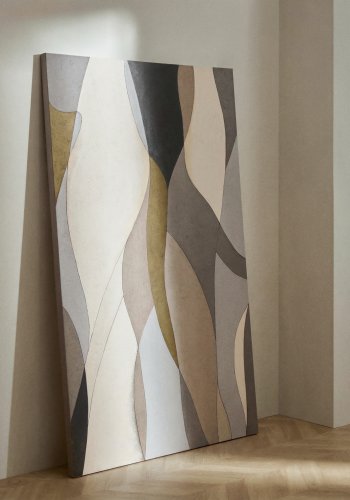 KAVE HOME Marvilo abstrakt billede, rektangul�r - gr� og sennepsgul l�rred (200x120)