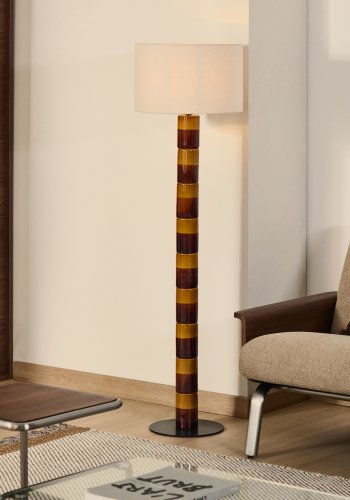 KAVE HOME Mavran gulvlampe - bomuld og brun og sennepsfarvet keramik