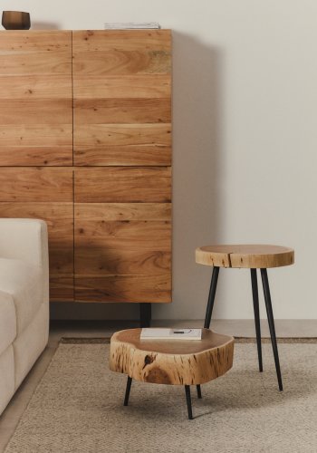 KAVE HOME Tanive sidebord, rund - akacietr� med bleget finish og sort st�l (�35)