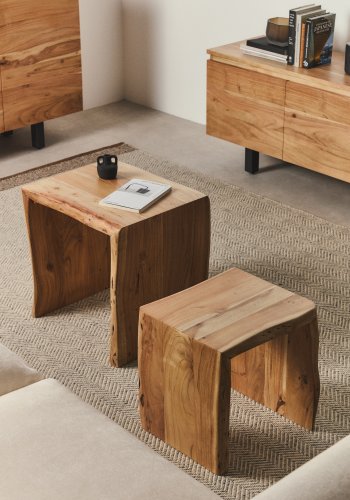 KAVE HOME Lomiri indskudsbord, rektangul�r - akacietr� med bleget finish (s�t med 2)