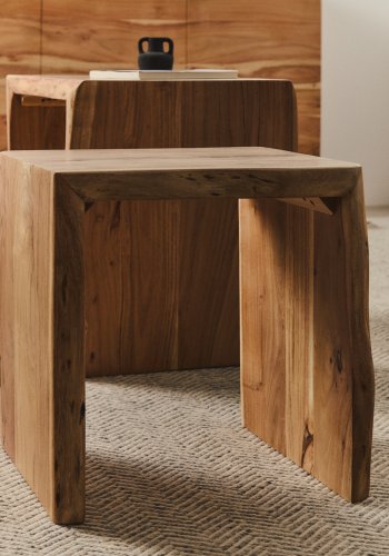 KAVE HOME Lomiri indskudsbord, rektangul�r - akacietr� med bleget finish (s�t med 2)