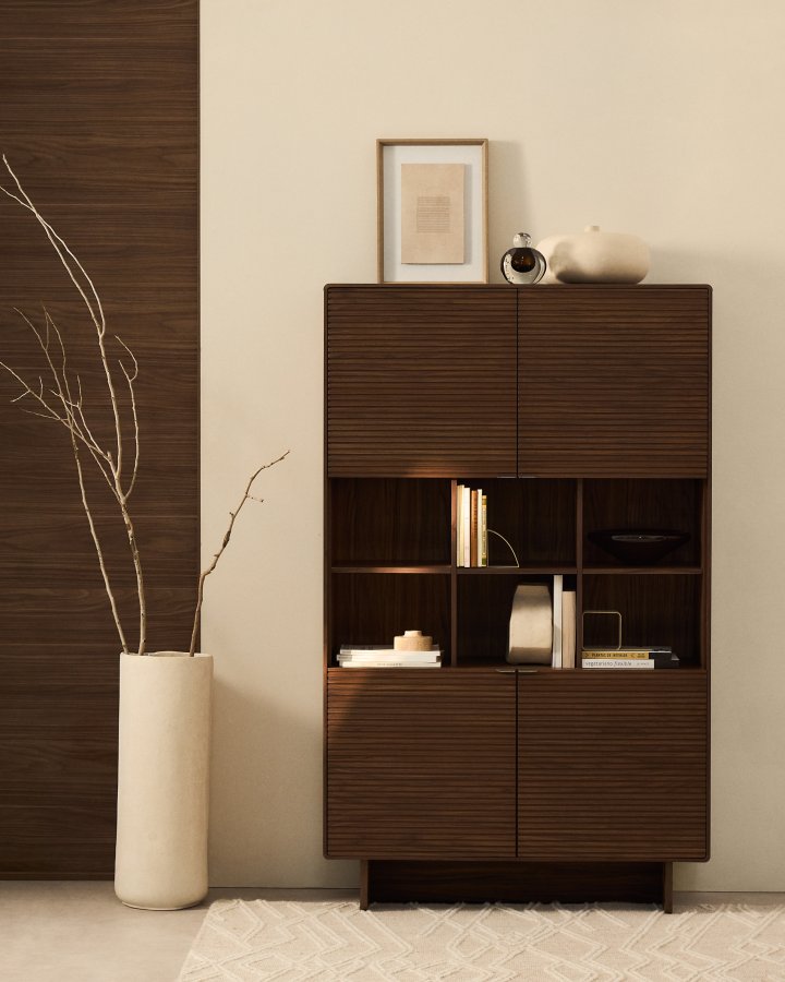 KAVE HOME Norlen h�j sk�nk, m. 4 l�ger og hylder - valn�ddefiner