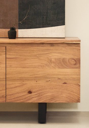 KAVE HOME Uxue TV-bord, m. 4 l�ger og 4 hylder - akacietr� med bleget finish og sort st�l (200x40)