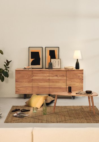 KAVE HOME Uxue sk�nk, m. 4 l�ger og 4 hylder - akacietr� med bleget finish og sort st�l