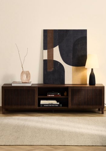 KAVE HOME Beyla TV-bord, m. 2 d�rer og 3 hyller - askefin�r med valn�ttfinish (180x49,5)