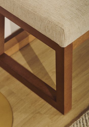 KAVE HOME Loya b�nk, rektangul�r - beige chenille og valn�ddefarvet b�getr� (128x42)