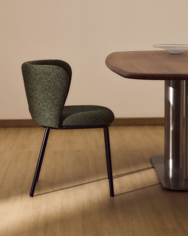 KAVE HOME Ciselia spisebordsstol - m�rkegr�n chenille stof og sort st�l