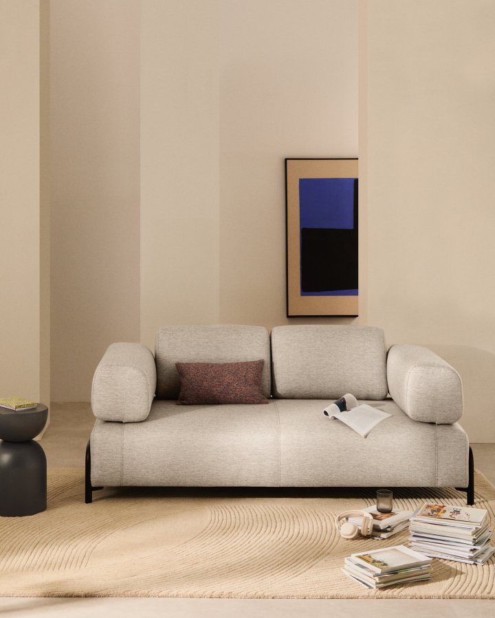 KAVE HOME Compo 2-pers. sofa - gr� stof og sort metal (200cm)