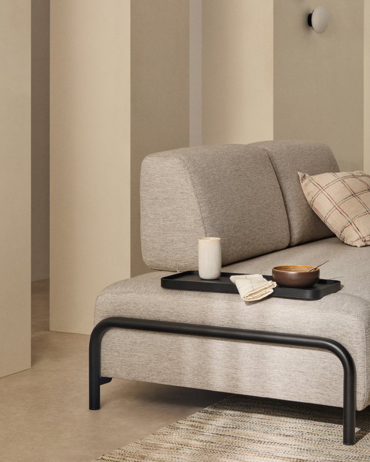 KAVE HOME Compo 2-pers. modul sofa, m. lille bakkebord - gr� stof og sort metal (200cm)