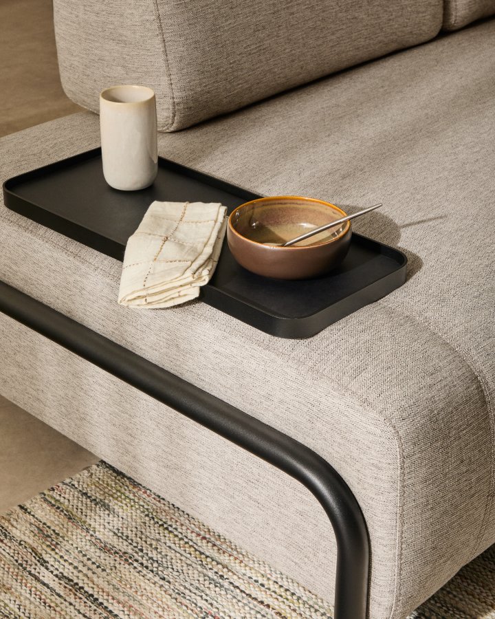 KAVE HOME Compo 2-pers. modul sofa, m. lille bakkebord - gr� stof og sort metal (200cm)