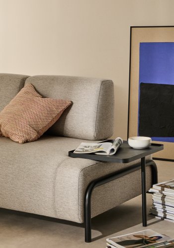 KAVE HOME Compo 2-pers. modul sofa, m. stort bakkebord - gr� stof og sort metal (200cm)