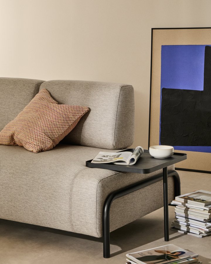 KAVE HOME Compo 2-pers. modul sofa, m. stort bakkebord - gr� stof og sort metal (200cm)