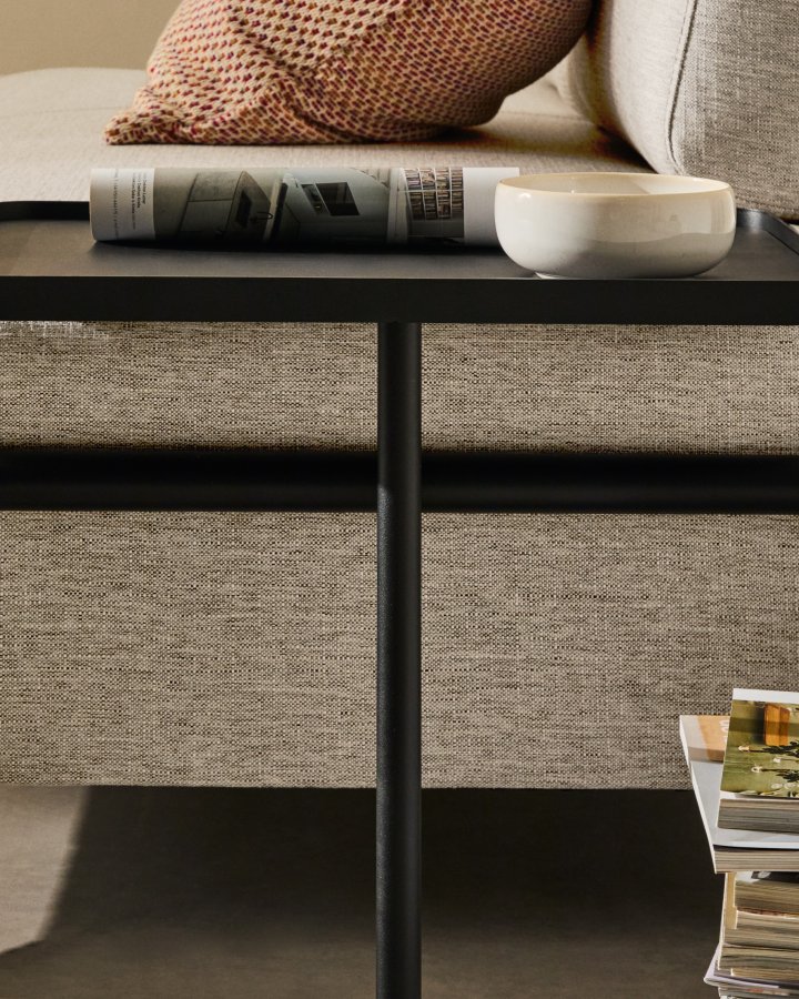 KAVE HOME Compo 2-pers. modul sofa, m. stort bakkebord - gr� stof og sort metal (200cm)