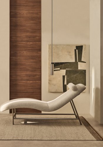 KAVE HOME Osla chaiselong - beige chenille og b�rstet rustfrit st�l (175x71,5)