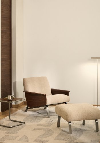 KAVE HOME Amsen l�nestol, m. arml�n - lysebrun chenille, valn�ddekrydsfiner, b�rstet rustfrit st�l