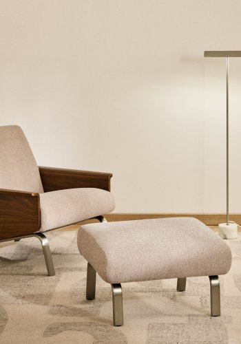 KAVE HOME Amsen fodskammel, rektangul�r - beige chenille og b�rstet rustfrit st�l (68x55)