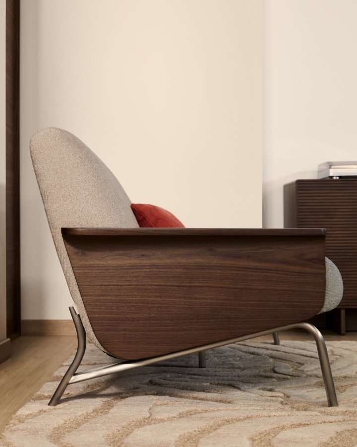 KAVE HOME Amsen 2 pers. sofa - lysebrun chenille, valn�ddekrydsfiner, b�rstet rustfrit st�l (150cm)