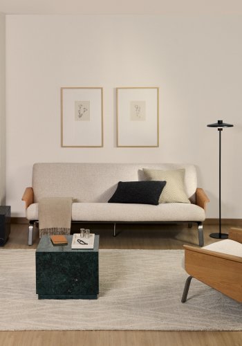 KAVE HOME Amsen 3 pers. sofa - beige chenille, egetr�skrydsfiner, b�rstet rustfrit st�l (190cm)