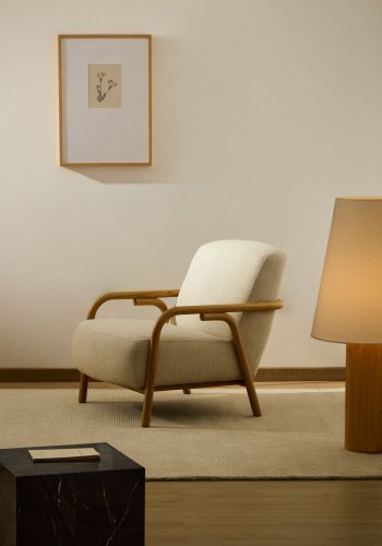 KAVE HOME Sylo l�nestol, m. arml�n - beige chenille og natur asketr�