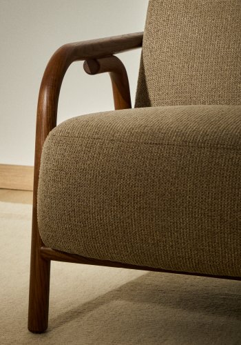 KAVE HOME Sylo l�nestol, m. arml�n - taupe chenille og valn�ddefarvet asketr�