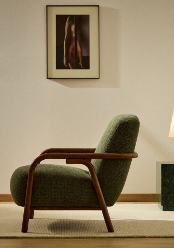 KAVE HOME Sylo l�nestol, m. arml�n - m�rkegr�n chenille og valn�ddefarvet asketr�