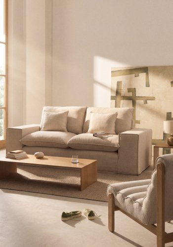 KAVE HOME Anarela 2-pers. sofa, m. aftageligt betr�k og hynder - beige h�r (240cm)