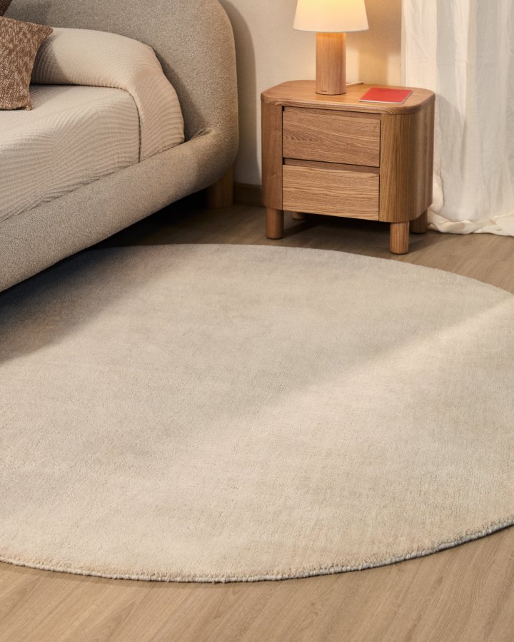 KAVE HOME Empuries gulvt�ppe, rund - hvid syntetiske fibre (�200)