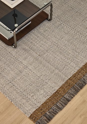 KAVE HOME Brina gulvt�ppe, m. sildebensm�nster, rektangul�r - beige jacquard-uld (230x160)