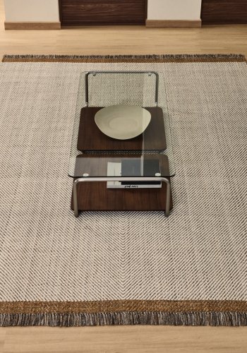 KAVE HOME Brina gulvt�ppe, m. sildebensm�nster, rektangul�r - beige jacquard-uld (230x160)