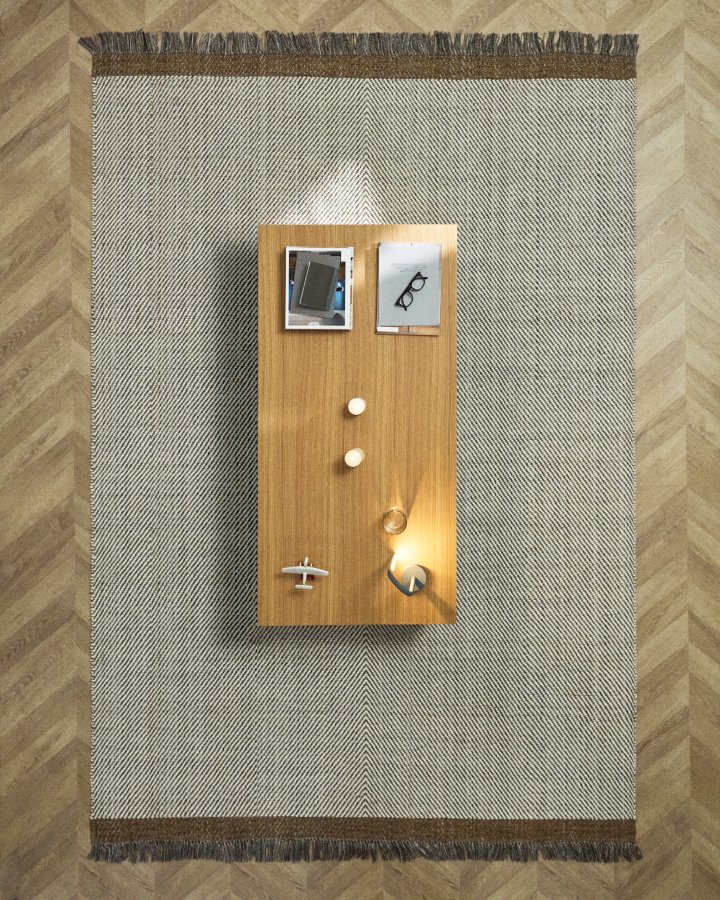 KAVE HOME Brina gulvt�ppe, m. sildebensm�nster, rektangul�r - beige jacquard-uld (300x200)