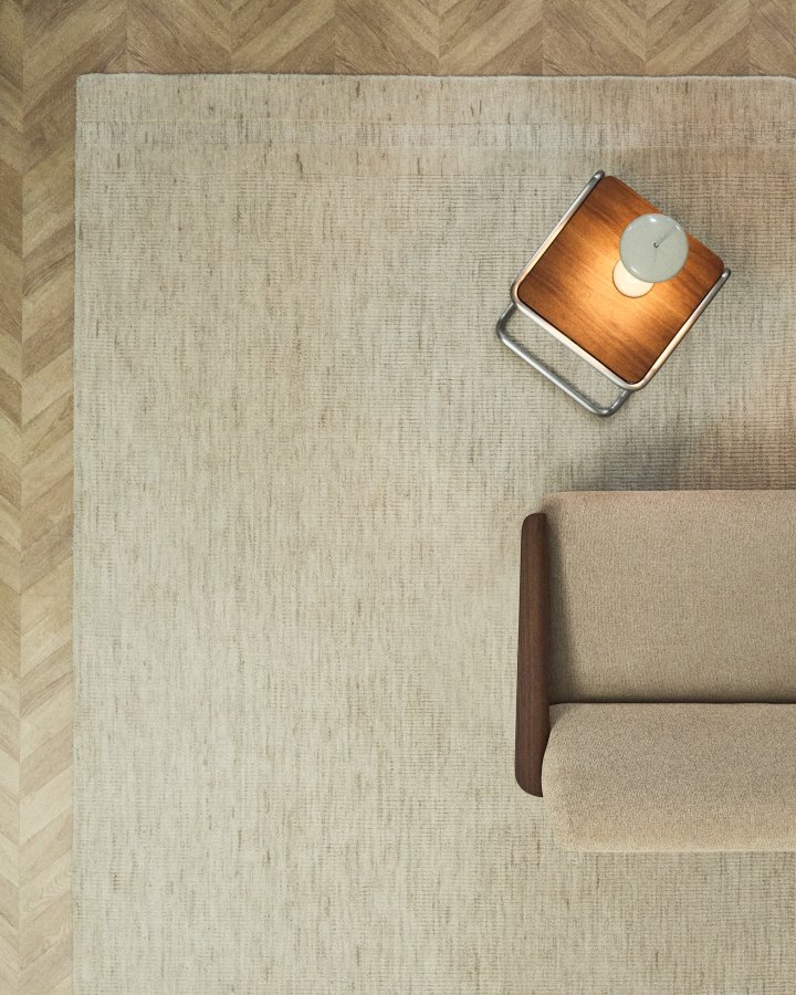 KAVE HOME Dalena gulvt�ppe, rektangul�r - beige stribet jacquard uld (300x200)