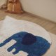 KAVE HOME Tandani gulvt�ppe til b�rn, rund - beige bomuld med bl� elefant (�100)