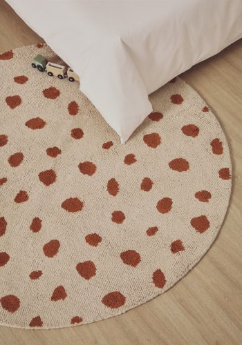 KAVE HOME Tandani gulvt�ppe til b�rn, rund - beige bomuld med orange gepardm�nster (�100)