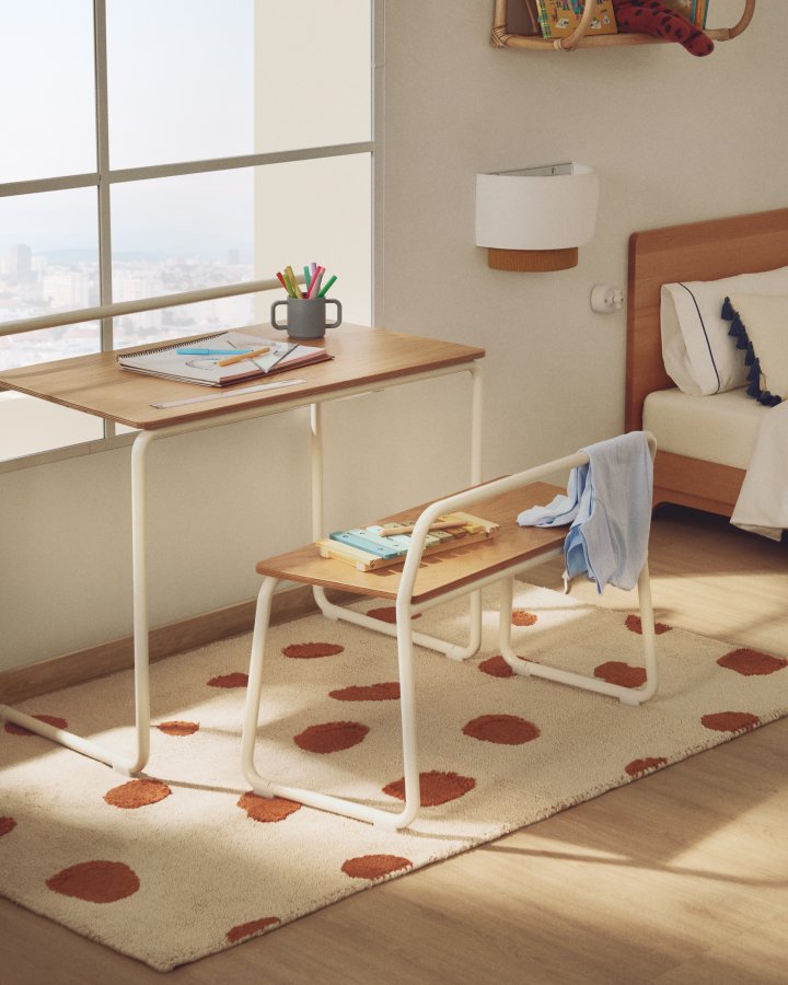 KAVE HOME Tandani gulvt�ppe til b�rn, rektangul�r - beige bomuld orange gepardm�nster (90x150)