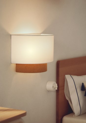 KAVE HOME Bianella v�glampe - hvid bomuld og sennepsfarvet fl�jl