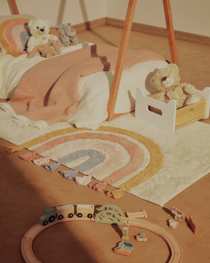 KAVE HOME Tadea gulvt�ppe til b�rn, rektangul�r - multifarvet regnbue bomuld (90x150)