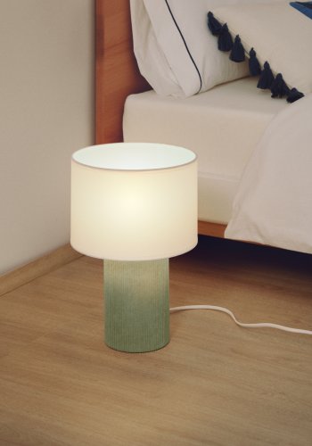 KAVE HOME Bianella bordlampe - hvid bomuld og turkis fl�jl