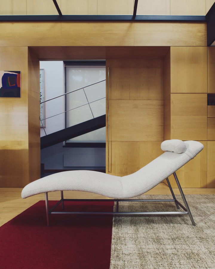 KAVE HOME Osla chaiselong - beige chenille og b�rstet rustfrit st�l (175x71,5)