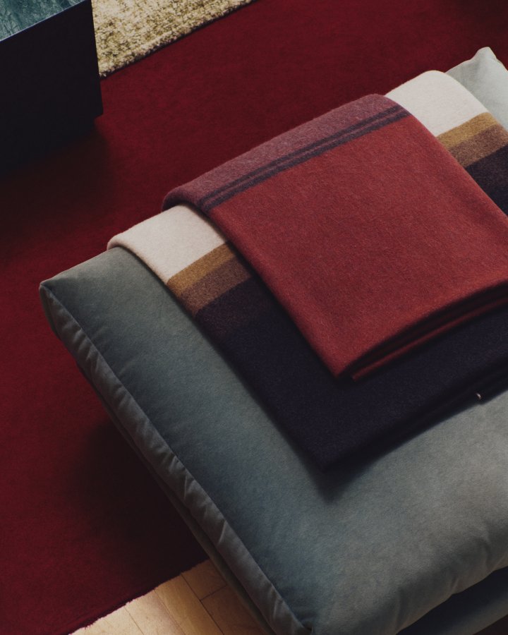 KAVE HOME Zunara dobbeltsidet plaid, m. frynser, rektangul�r - multifarvet uldblanding (170x130)