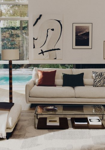 KAVE HOME Mavran gulvlampe - bomuld og brun og sennepsfarvet keramik