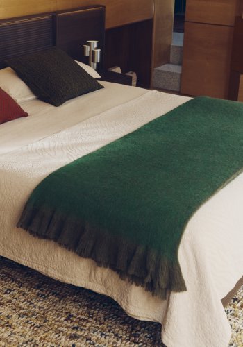 KAVE HOME Odelna plaid, m. fl�ser, rektangul�r - gr�n uld og akryl (170x130)