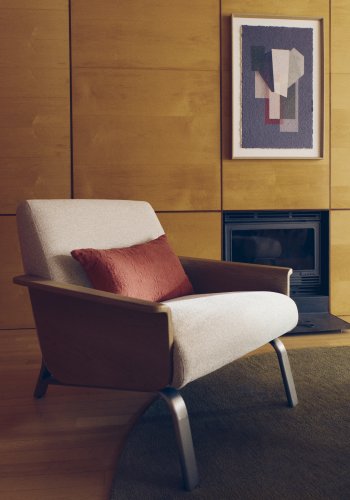 KAVE HOME Amsen l�nestol, m. arml�n - beige chenille, egetr�skrydsfiner, b�rstet rustfrit st�l