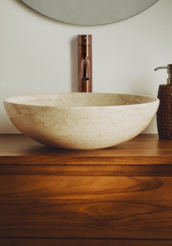 KAVE HOME Darnen bordplade h�ndvask, rund - beige marmor (�40)