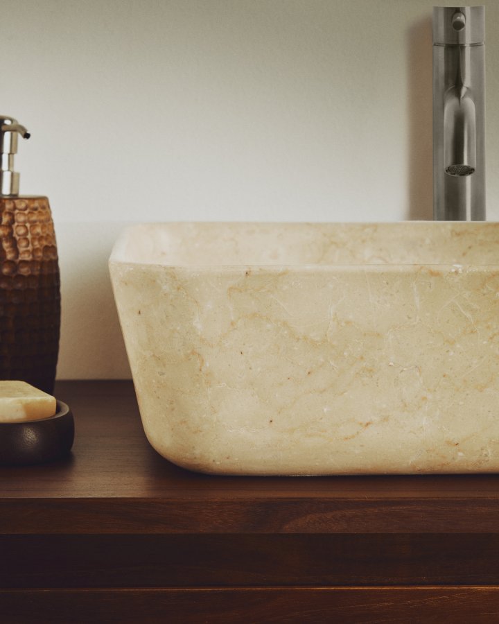 KAVE HOME Darnen bordplade h�ndvask, kvadratisk - beige marmor (40x40)