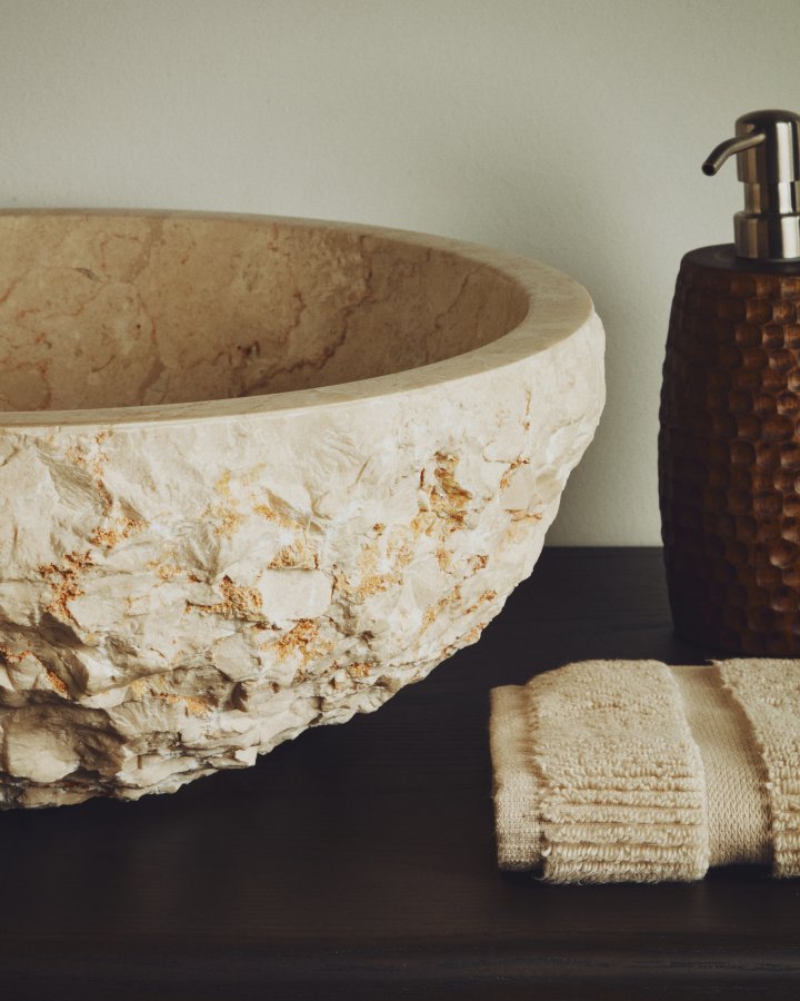 KAVE HOME Orvane h�ndvask, rund - beige marmor (�40)