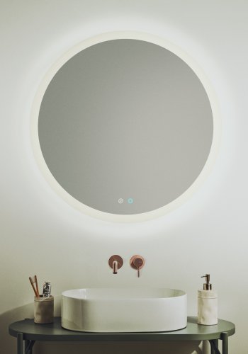 KAVE HOME Mervi badev�relsesspejl, m. LED-lys og antidug, rund - spejlglas og sandbl�st glas (�60)