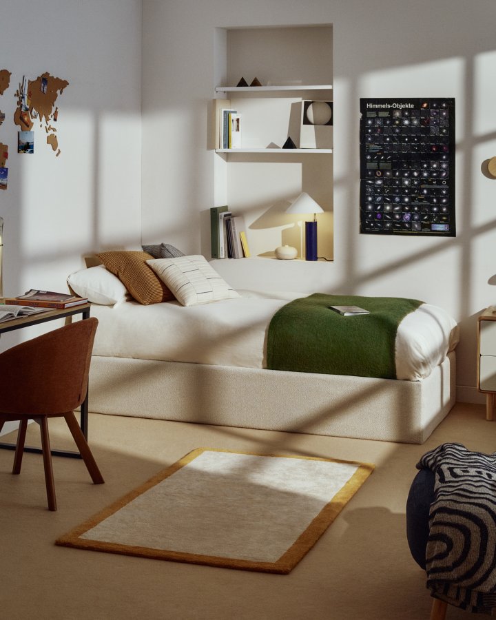 KAVE HOME Nelzi sengeramme, m. aftageligt betr�k og opbevaring - ecru chenille (til madras 90 x 200 cm)