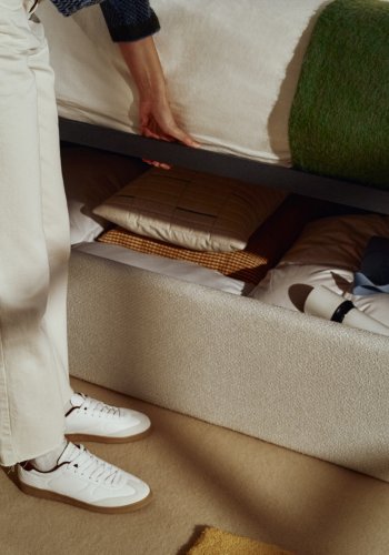 KAVE HOME Nelzi sengeramme, m. aftageligt betr�k og opbevaring - ecru chenille (til madras 90 x 200 cm)